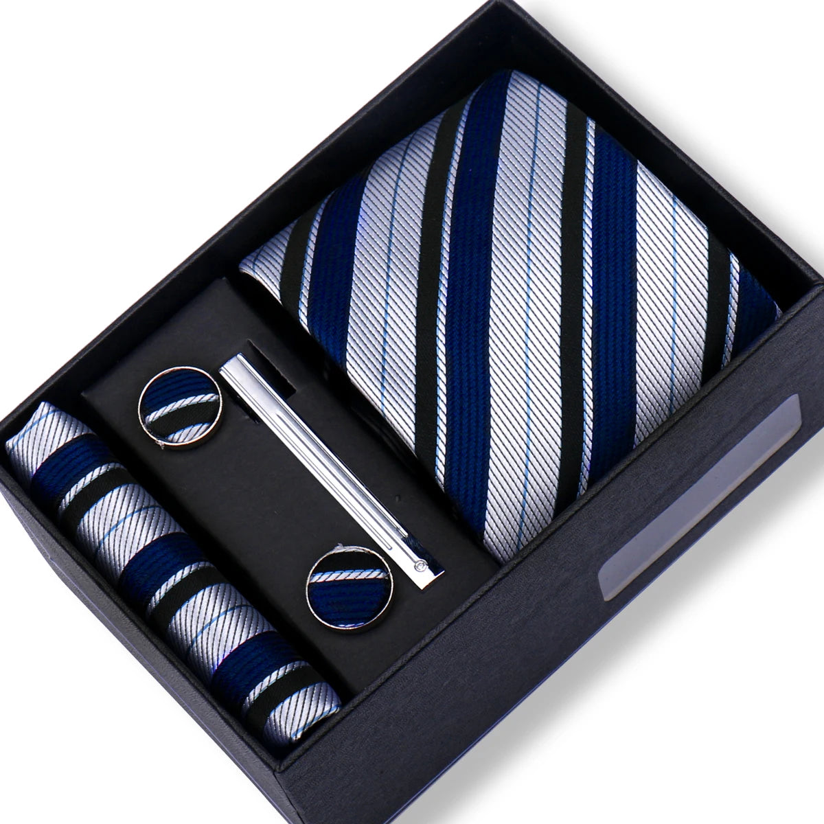 Men’s Green Business Tie Set - Premium Necktie with Hanky, Cufflinks & Tie Clip Gift Box for Wedding Formal Wear