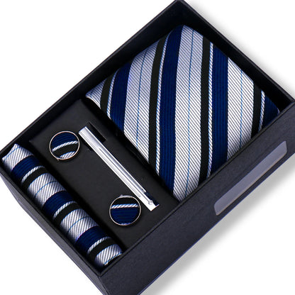 Men’s Green Business Tie Set - Premium Necktie with Hanky, Cufflinks & Tie Clip Gift Box for Wedding Formal Wear