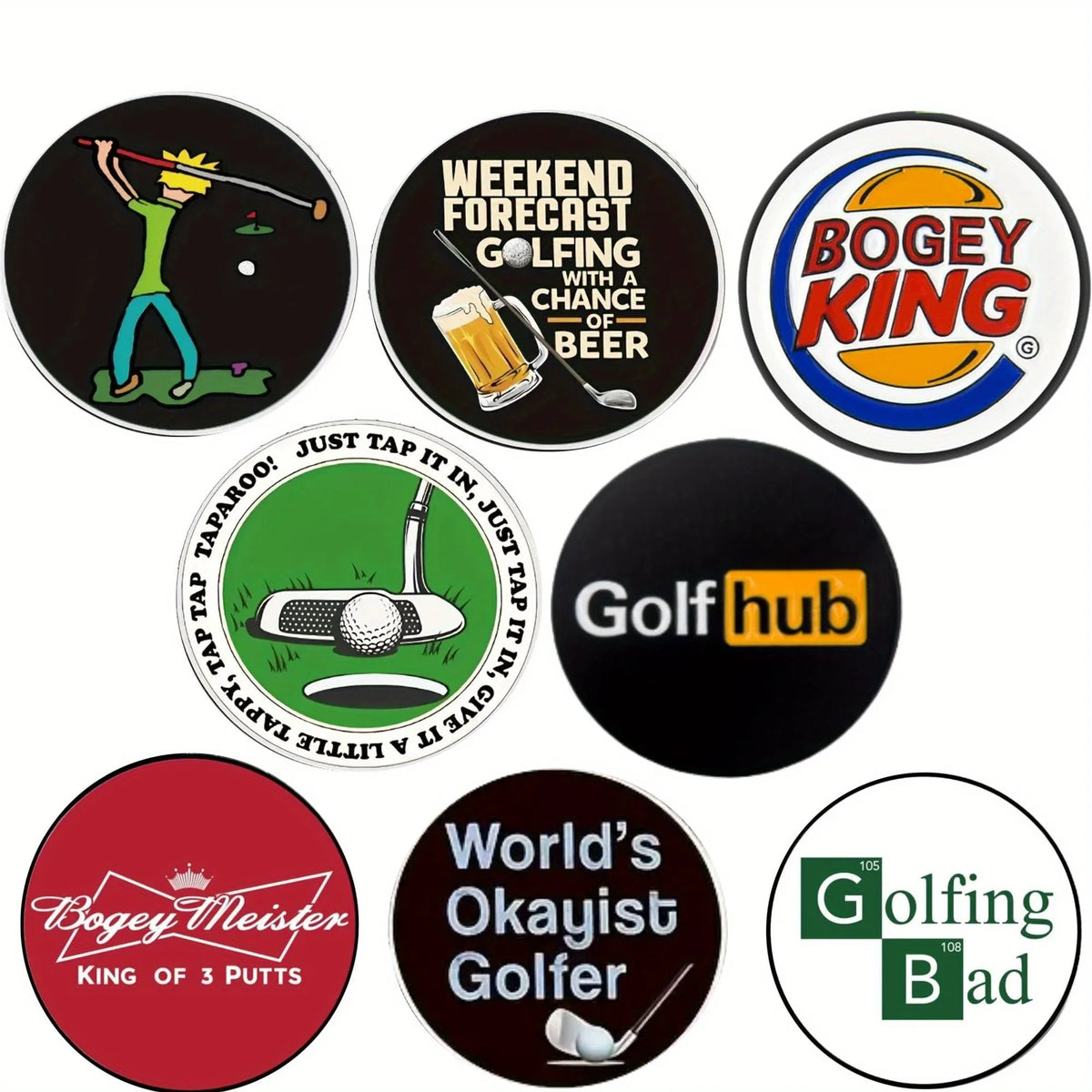 8-Piece Happy Gilmore Golf Ball Marker Set - Funny Golf Accessories and Gift for Men, Golfers, Birthdays, Retirement, and Father’s Day