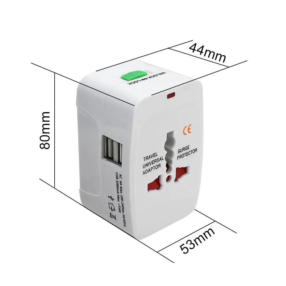 All-in-One International Plug Adapter — AU, US, UK, EU Converter with 2 USB Ports for World Travel
