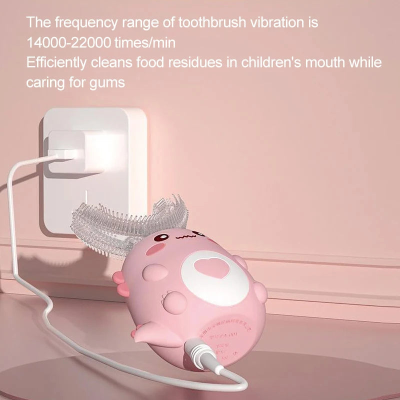 360-Degree Smart U-Shaped Electric Toothbrush for Children - Cartoon Kids Silicone Toothbrush, Automatic Rechargeable Sonic Toothbrush