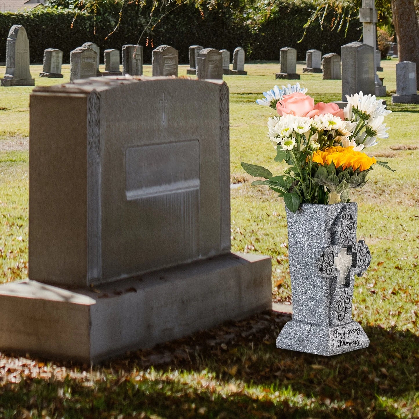 Solar LED Grave Vase – Memorial Tombstone Decoration for Fresh or Artificial Flowers