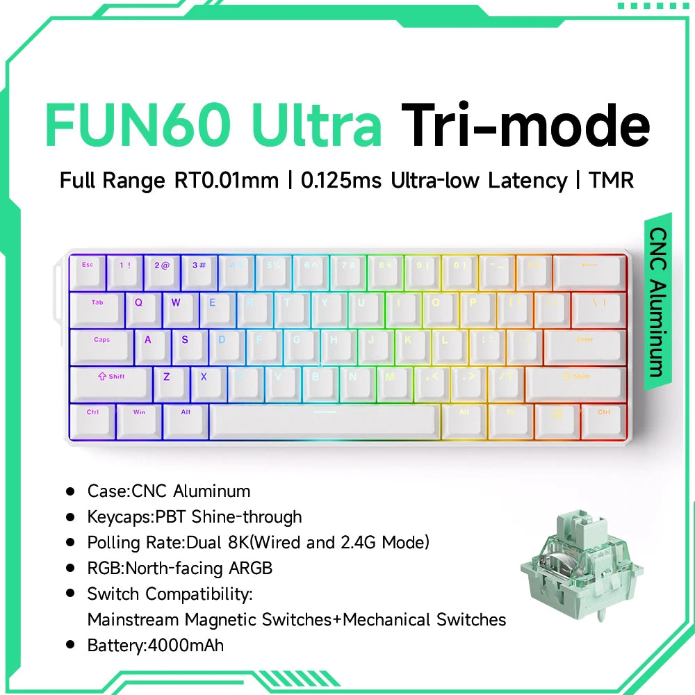 Akko MonsGeek FUN60 60% Mechanical Gaming Keyboard – Magnetic Switch, 8K Rapid Trigger, ARGB HE/TMR Custom Keyboard