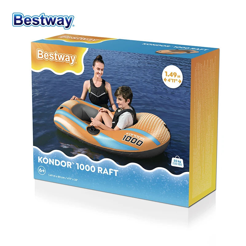 Bestway 61136/61140/61142/61146 Heavy-Duty Inflatable Kayak – 1-3 Person PVC Rafting Boat for Adventure & Thrilling Rides