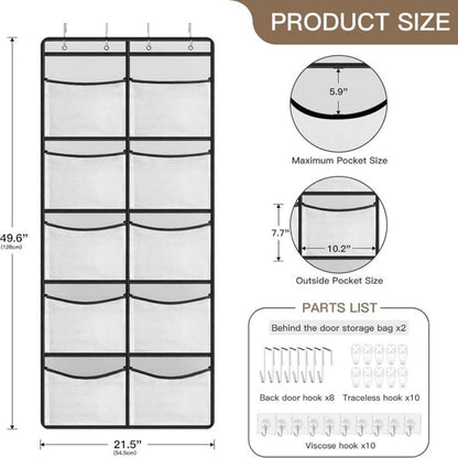 Over the Door Organizer – Grey Hanging Storage with 5 Large Pockets & Shelves