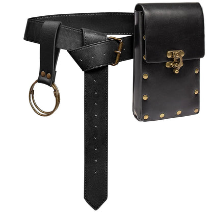 4PCS Medieval Cosplay Leather Belt Set – Copper Coin Waist Bag, Renaissance & Steam Role Playing Halloween Costume Accessories