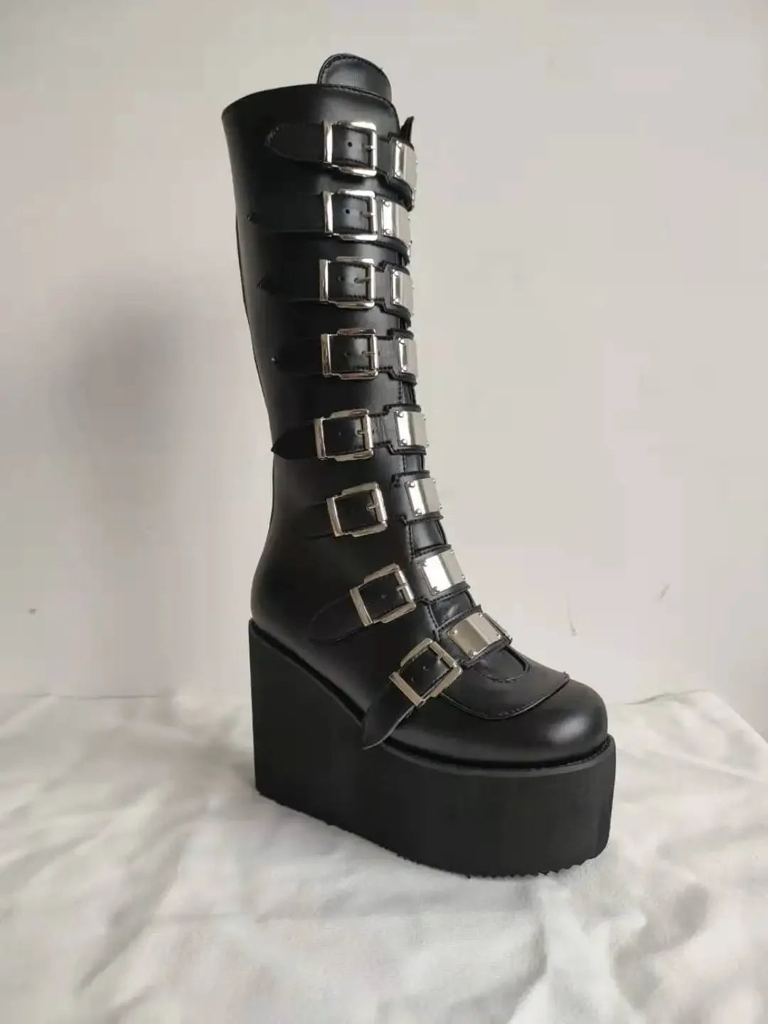 Women’s Gothic Boots – Cosplay High Heel Platform Wedges, Buckle Strap Long Tube Leather Boots, Plus Size Options