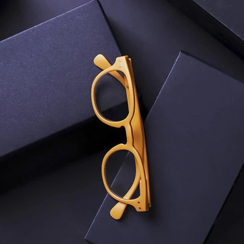 May Flower Fashion Reading Glasses for Women & Men – Round Shape with Spring Hinge, Diopter +4.00