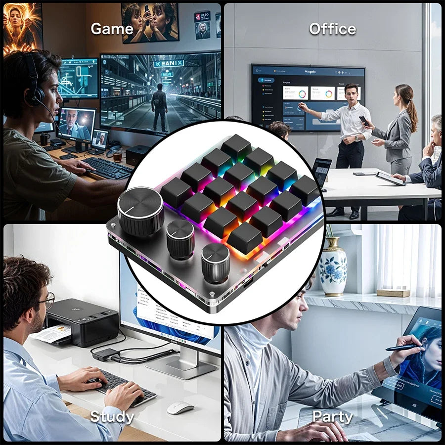 2.4G Bluetooth Mechanical Keyboard – 16-Key Custom USB with Knob, Volume Control, Macro & Gaming Modes