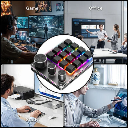 2.4G Bluetooth Mechanical Keyboard – 16-Key Custom USB with Knob, Volume Control, Macro & Gaming Modes