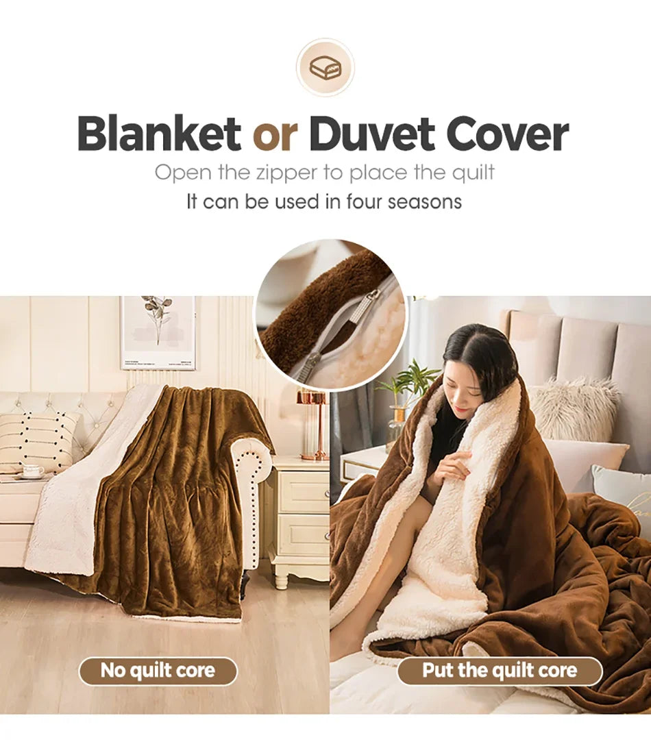 Wool Throw Blanket – Double-Sided Warm Winter Bedspread for Queen Beds & Camping