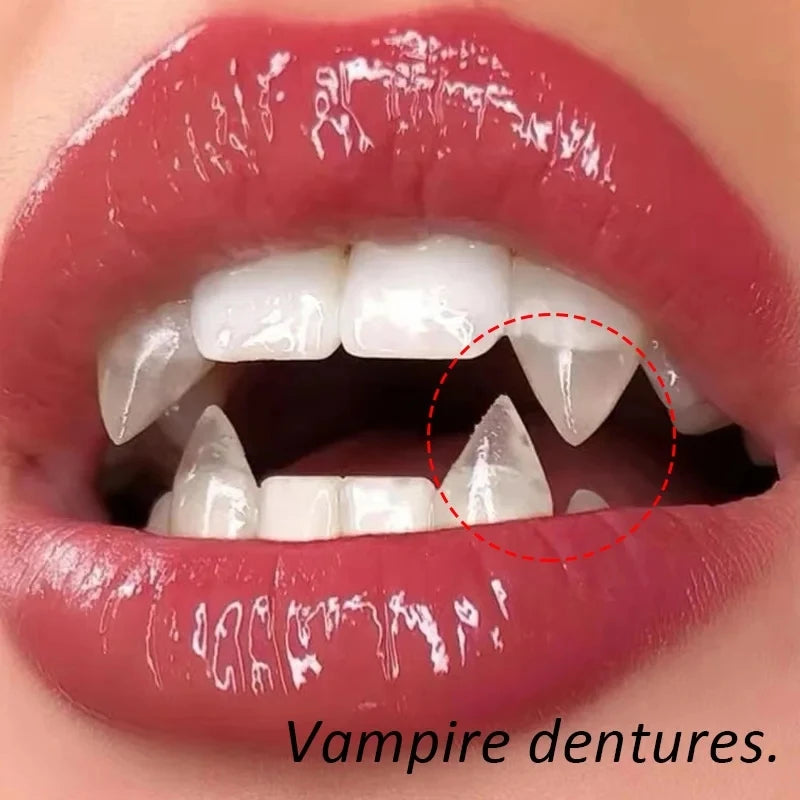 Vampire Fangs False Teeth - Halloween Costume Props with Denture Adhesive for Parties & Decor