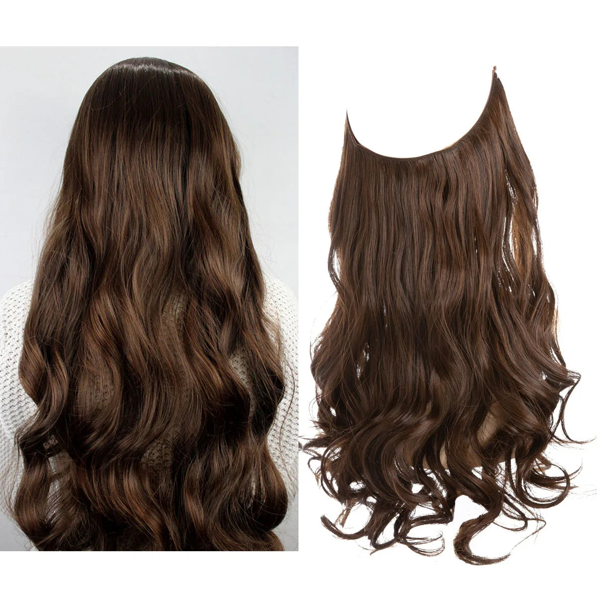 Synthetic Ombre Hair Extension - One Piece Invisible Wire Long Wavy Clipless False Hairpiece Black Blonde Pink