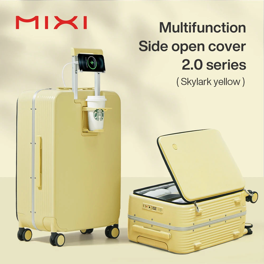 Mixi Aluminum Frame Carry-On Suitcase – 20"/24" Rolling Luggage with USB Port, Cup & Phone Holder