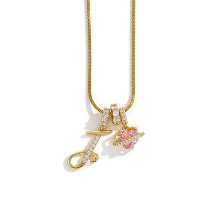 Gold Zircon Flower Letter Necklace - A-Z Alphabet Pendant Jewelry Gift for Women