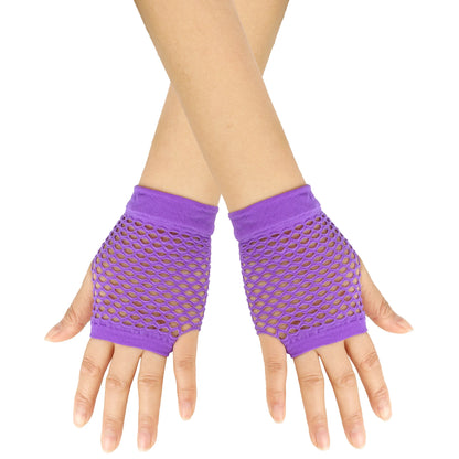 Fingerless Mesh Gloves - Solid Color Short Fishing Net Gloves for Parties & Dance
