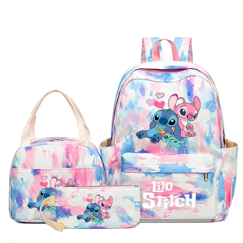 3Pcs Lilo & Stitch School Backpack Set – Colorful Cartoon Bookbag with Lunch Bag for Kids & Teens