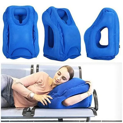 Inflatable Air Cushion Travel Pillow - Headrest with Chin Support for Airplane, Office Rest, and Neck Nap
