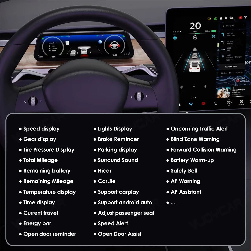 Gen 2 9.6" Instrument Display for Tesla Model 3 & Y – Blind Spot Reminder with OTA Upgrade, Juniper Dashboard