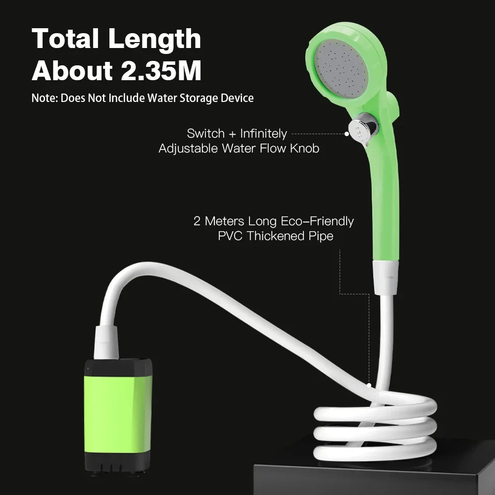 Portable Camping Shower Pump – RV & Outdoor Shower Kit with 6000mAh Battery, Full-Screen Digital Display, Adjustable Flow