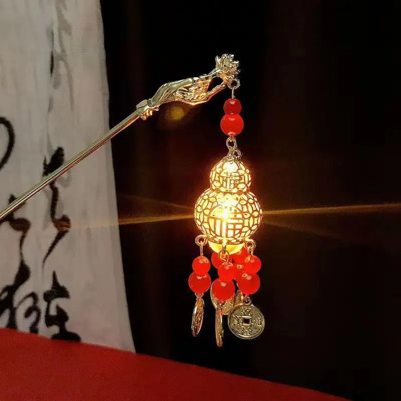 Luminous Lotus Flower Hairpin – Vintage LED Hair Stick with Lantern Tassel for Women and Traditional Hairstyles