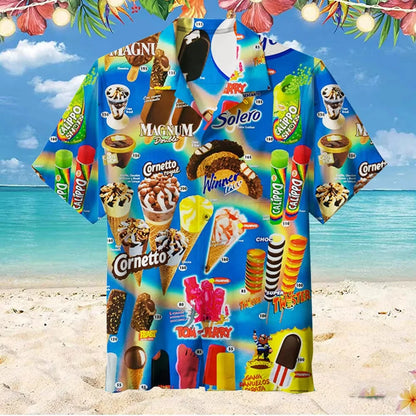 3D Ice Cream Hawaiian Shirt - Trendy Unisex Oversized Short Sleeve Beach Party Shirt