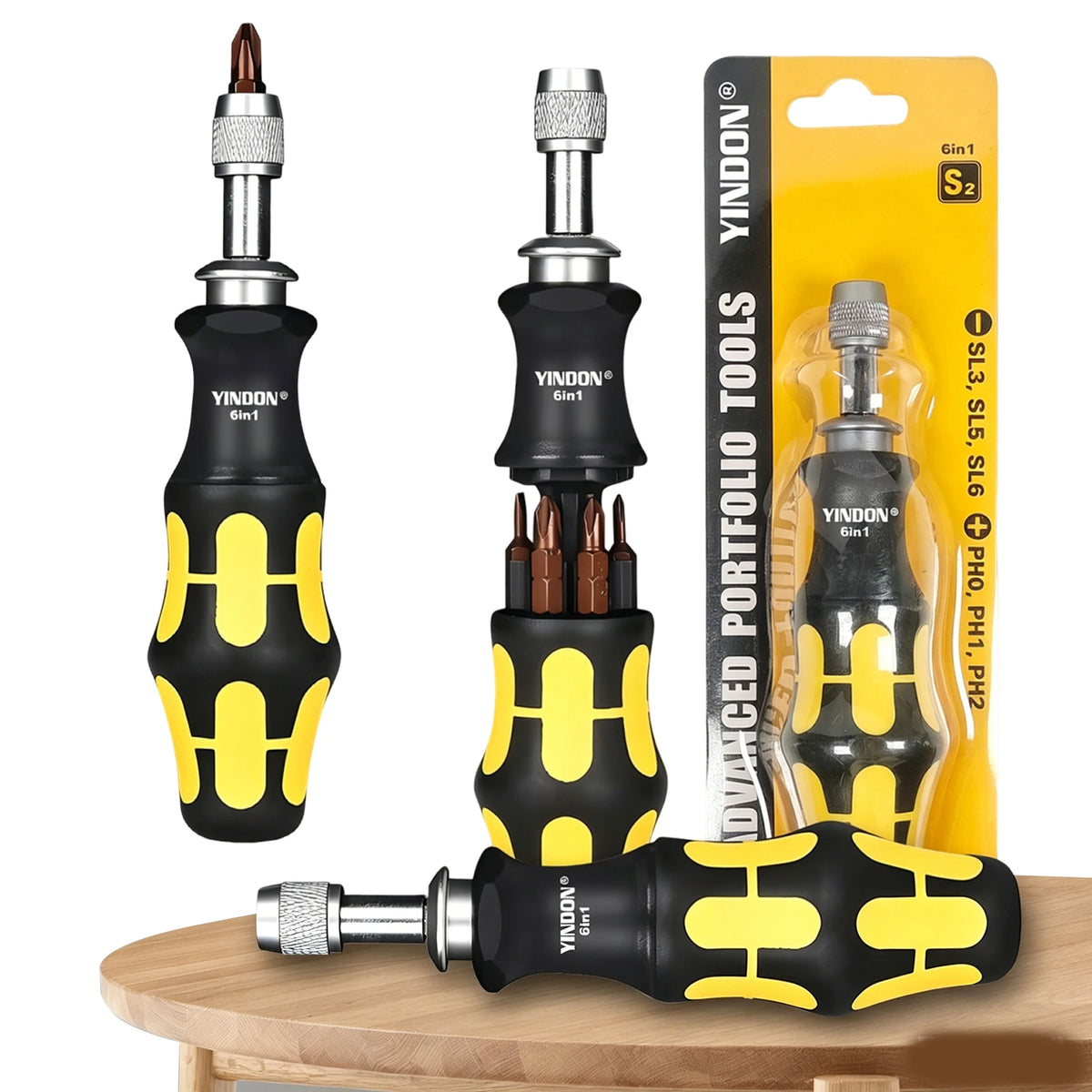 6-in-1 Pocket Screwdriver - Compact Anti-Slip Handle Tool with 6 Bits for Electronics & Small Appliance Repair