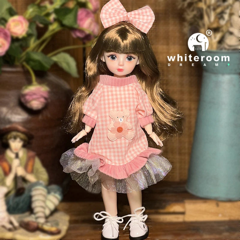 30cm 1/6 BJD Ball Jointed Doll – Starry Gray Eyes with Lolita Fashion Dress, DIY Toy Gift for Girls