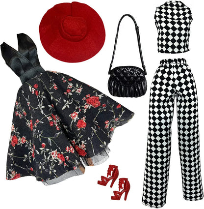 Deluxe Doll Clothes Set – Black & Red Tea Time Fashion Outfit for 11.5” Dolls