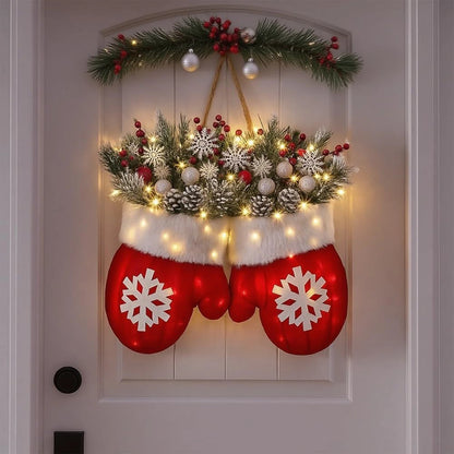 2025 Christmas Glove-Shaped Artificial Flower Garland Wreath — Window & Door Holiday Decoration