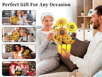 1009PCS Sunflower Building Blocks Set – Flower Bouquet Vase Model for Home Decor & Kids Educational Holiday Gifts