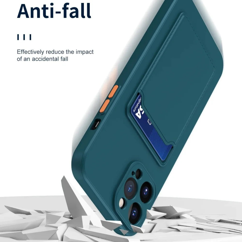 Luxury Soft Silicone Wallet Case with Card Slot, Protective Phone Cover for iPhone 17, 16, 15, 14, 13, 12, 11 Pro Max, Plus, Air & 16E