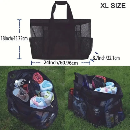 Extra Large Beach Bag - Lightweight, Waterproof, Foldable with Mesh Straps, Zippered Pockets & Fixed Shoulder Straps