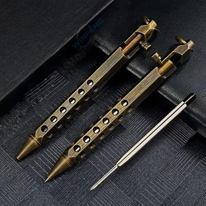 Portable Brass Ballpoint Pen - 1.0mm Medium Point Retro Bolt Action Smooth Writing Pen for Signatures