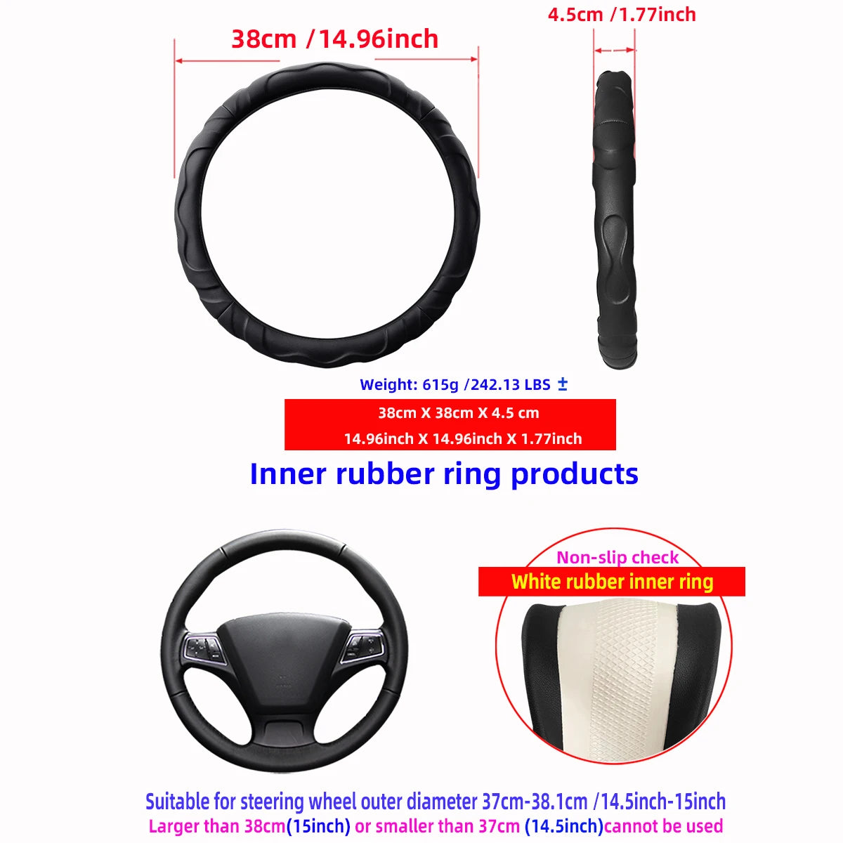 Artificial Lambskin 3D Sports Car Steering Wheel Cover — Fits 14.5-15 Inch (37-38CM) Wheels