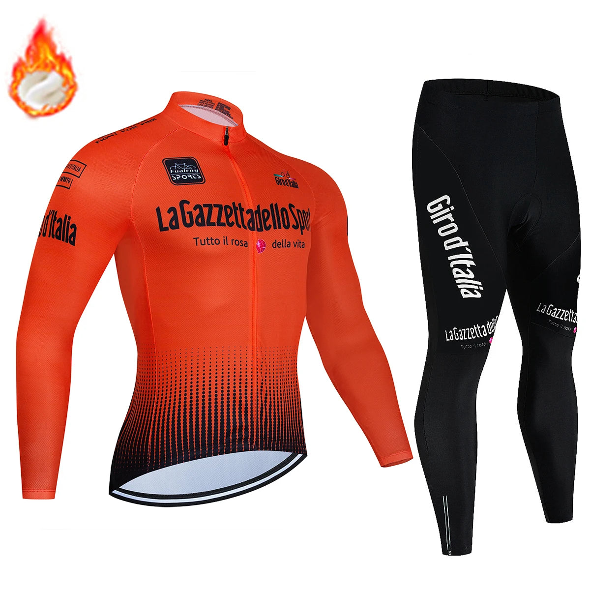 Tour De Italy D'ITALIA Cycling Clothes – Men's Fleece Jersey & Bib Pants Sports Set, Bicycle Uniform Costume