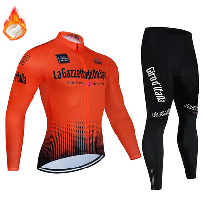 Tour De Italy D'ITALIA Cycling Clothes – Men's Fleece Jersey & Bib Pants Sports Set, Bicycle Uniform Costume