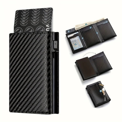 Men’s Minimalist RFID Wallet — Zipper Coin Purse & Pop-Up Metal Card Holder