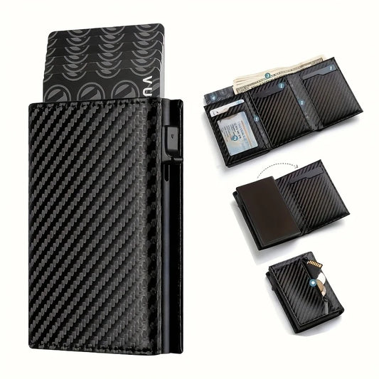 Men’s Minimalist RFID Wallet — Zipper Coin Purse & Pop-Up Metal Card Holder