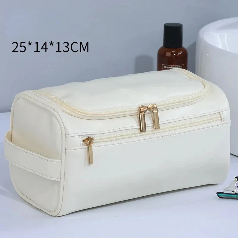 Men’s PU Leather Vintage Luxury Toiletry Bag – Travel Hanging Cosmetic Makeup Organizer Case, Business Wash Bag Storage Pouch