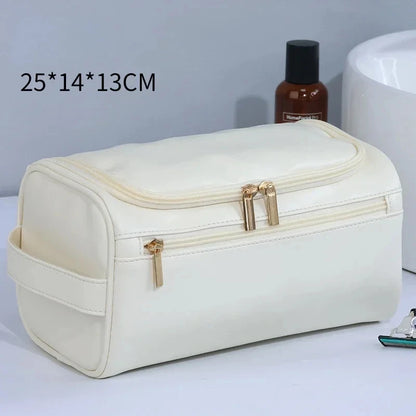 Men’s PU Leather Vintage Luxury Toiletry Bag – Travel Hanging Cosmetic Makeup Organizer Case, Business Wash Bag Storage Pouch