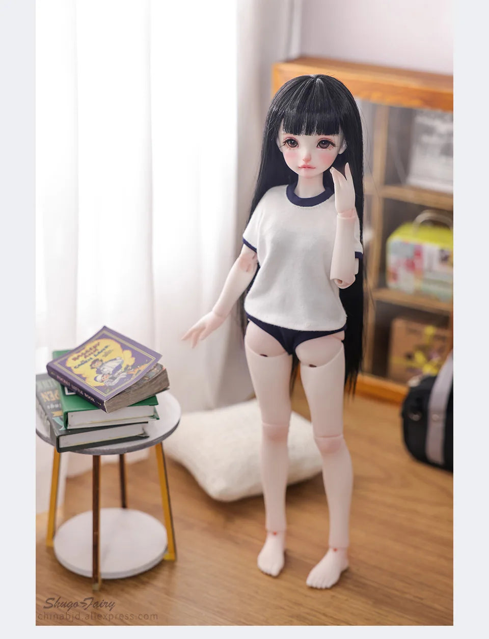 Shuga Fairy Mirai 1/5 BJD Doll with Ruoguan Body, Long Black Hair, Juvenile Features, Resin Joint Doll for Collectors