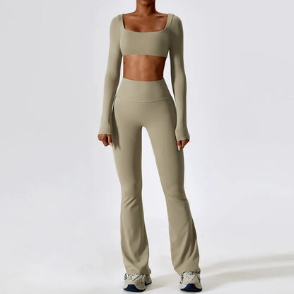 2PCS Seamless Women’s Yoga Set – Long Sleeve Crop Top & Leggings Workout Outfit, Athletic Gym Sportswear