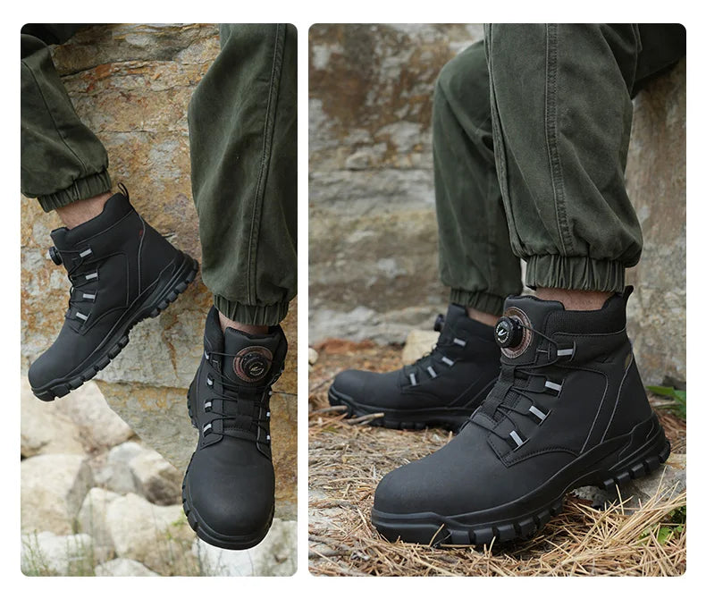 2024 Fashion Waterproof Security Work Boots – Protective Leather, Anti-Smash & Anti-Puncture Industrial Safety Shoes