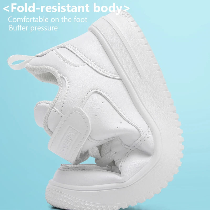 Kids' Black Leather Sneakers – Non-Slip Casual Walking & Tennis Shoes for Boys and Girls