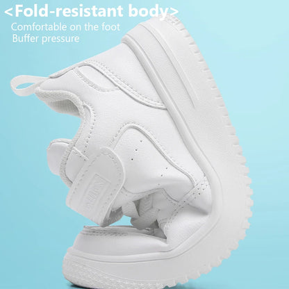 Kids' Black Leather Sneakers – Non-Slip Casual Walking & Tennis Shoes for Boys and Girls