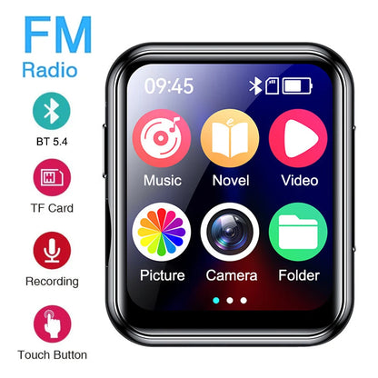 MP3 Music Player with Bluetooth 5.4 - HiFi MP4 Walkman, Full Touch Screen, Built-in Speaker, Recorder, Camera, FM & E-book