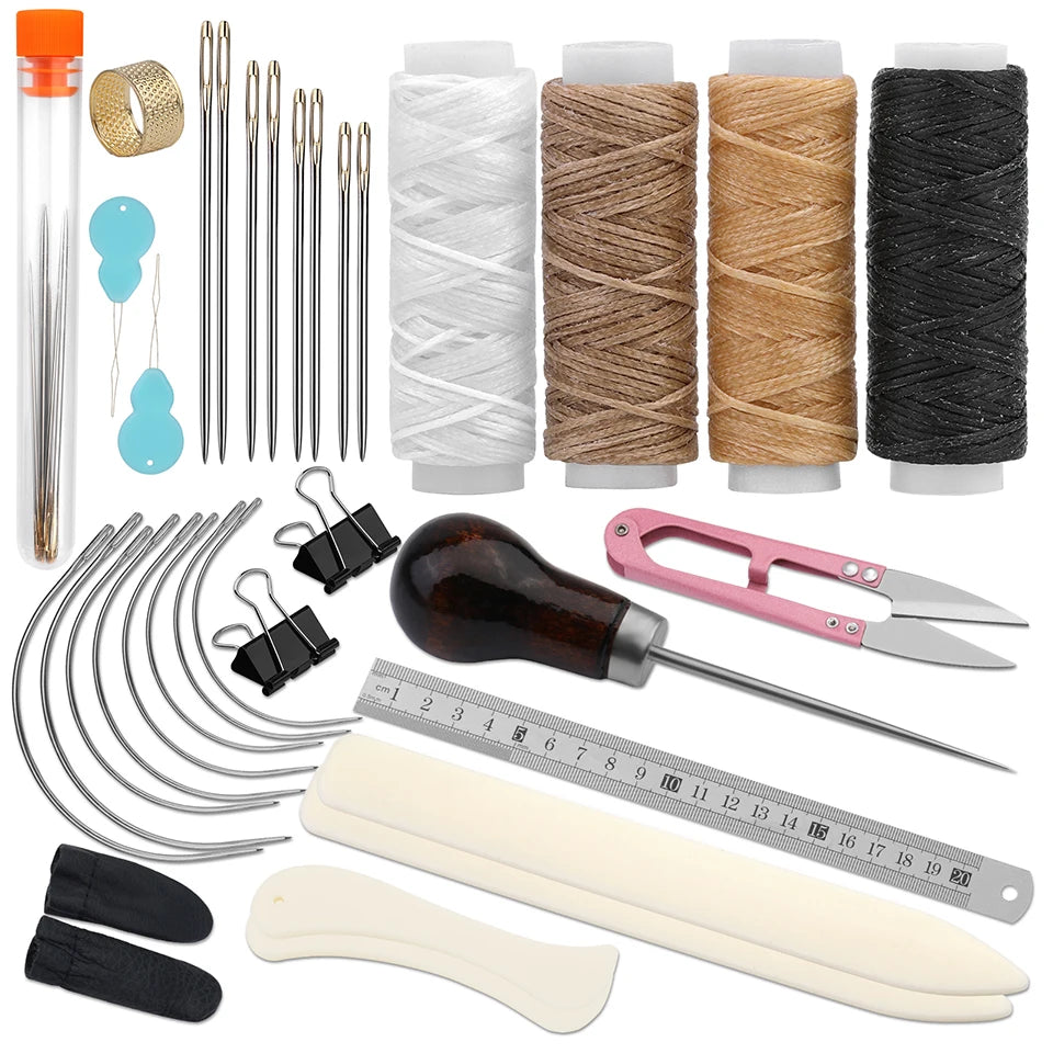 KRABALL Hand Bookbinding Tools Kit — 33/41/49pcs DIY Craft Supplies with Paper Awl, Steel Curved Needles, Ruler & Wax Thread