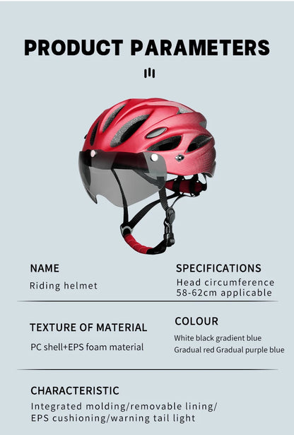X-TIGER Cycling Helmet – Ultralight MTB Bike Helmet with LED Lights, Integrally-Molded Sports Safety Hat & Goggles Visor