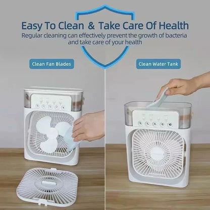 3-in-1 Mini Air Cooler Fan - Portable Humidifier with LED Night Light for Home, Office & Bedroom Cooling
